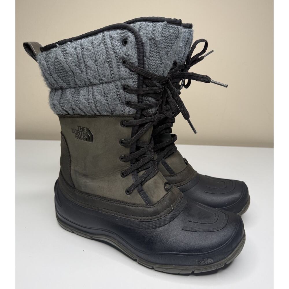 The North Face Shellista II Mid Boot Womens 10 Grey Leather Knit Winter Lace Up